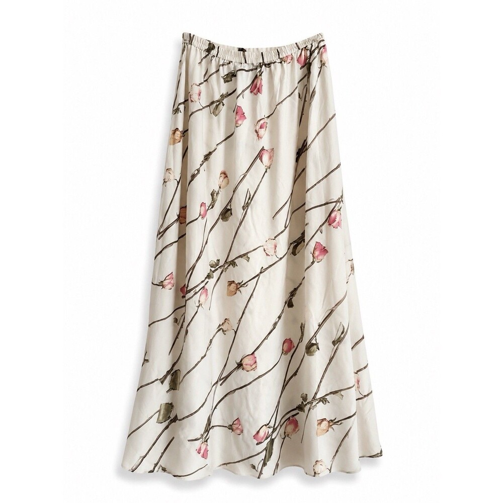 Via Seta Collection 100% Silk Floral Rose Print Maxi Skirt Size 8 38 Vintage